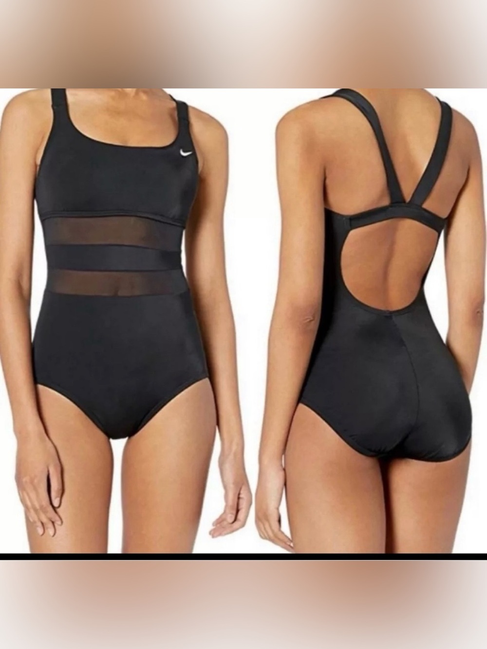 Nike Women's Missy Mesh Solid Edge V-Back Swimsuit XS Black